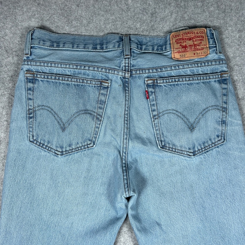 Levi's denim jeans mens 34x30 Light Blue 516 Slim Fit Casual Workwear - Picture 14 of 16